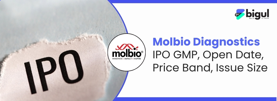 Molbio Diagnostics IPO 2026 highlighting GMP, price band, issue size, lot size, allotment, and listing date.